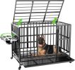 48" Heavy Duty Dog Crate with Wheels/Unique Air Lift Rod / 360�� & Adjustable 2 Bowls/Removable Dog Cage