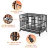 48" Heavy Duty Dog Crate with Wheels/Unique Air Lift Rod / 360�� & Adjustable 2 Bowls/Removable Dog Cage