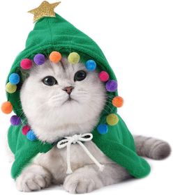 Pet Christmas Costume Puppy Xmas Cape with Stars and Pompoms Cat Santa Cloak (Color: Green, size: L)