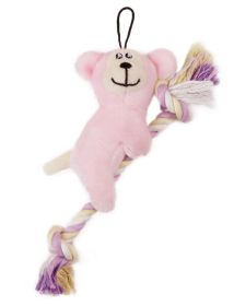 Pet Life 'Broom-Lick' Plush and Jute Rope Squeaking Newborn Dog Toy2 (Color: Pink)